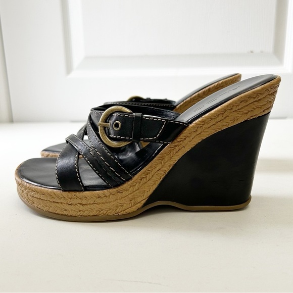 Aldo Black Strappy Wedge Sandals with Espadrille Detail Size 37 - Picture 6 of 16
